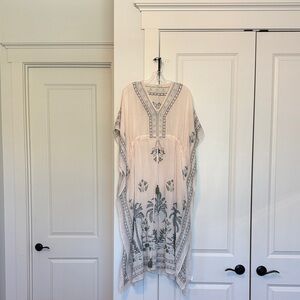 Spartina 449 Cream and Blue Embroidered cover up